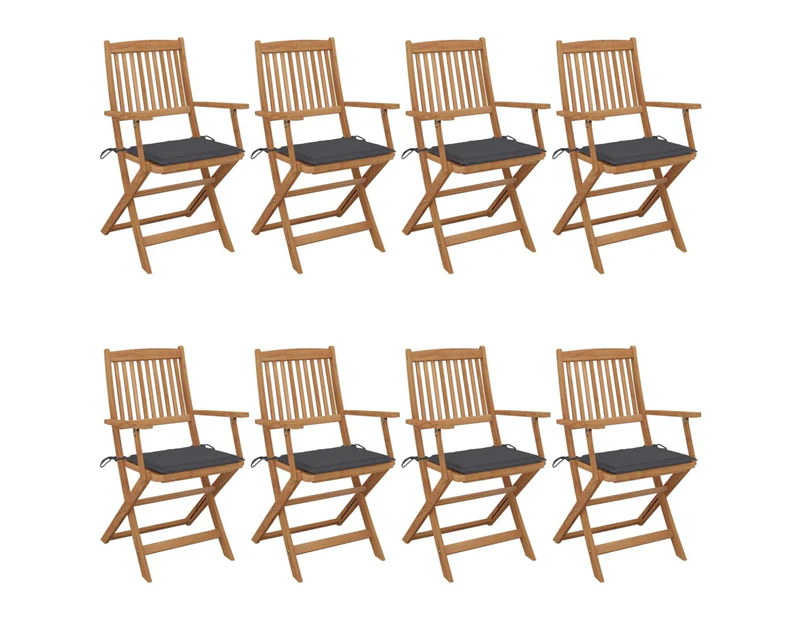 vidaXL Folding Garden Chairs 8 pcs with Cushions Solid Acacia Wood