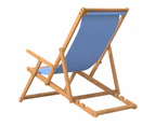 Folding Beach Chair Solid Wood Teak Blue