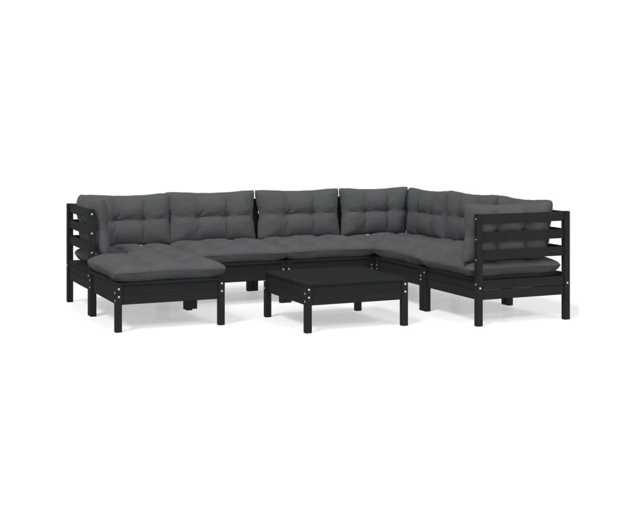 8 Piece Garden Lounge Set with Cushions Black Solid Pinewood