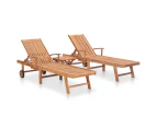 vidaXL Sun Loungers 2 pcs with Table Solid Teak Wood