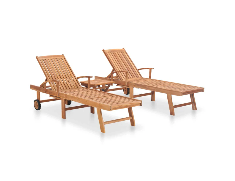 vidaXL Sun Loungers 2 pcs with Table Solid Teak Wood