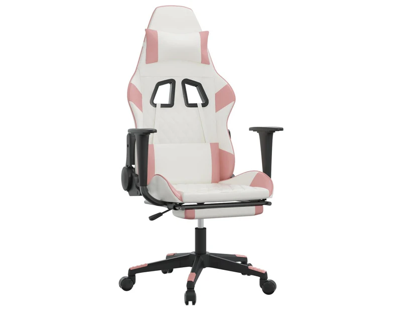 vidaXL Gaming Chair with Footrest White and Pink Faux Leather