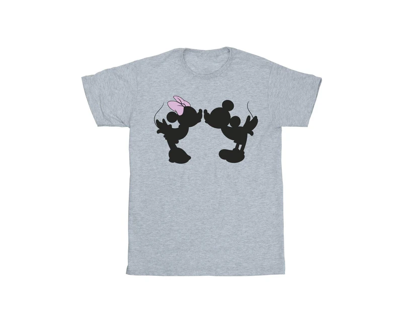 Disney Girls Mickey Minnie Kiss Silhouette Cotton T-Shirt (Sports Grey) - BI29576