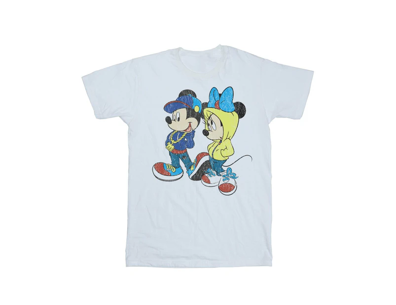 Disney Girls Mickey And Minnie Mouse Pose Cotton T-Shirt (White) - BI29651
