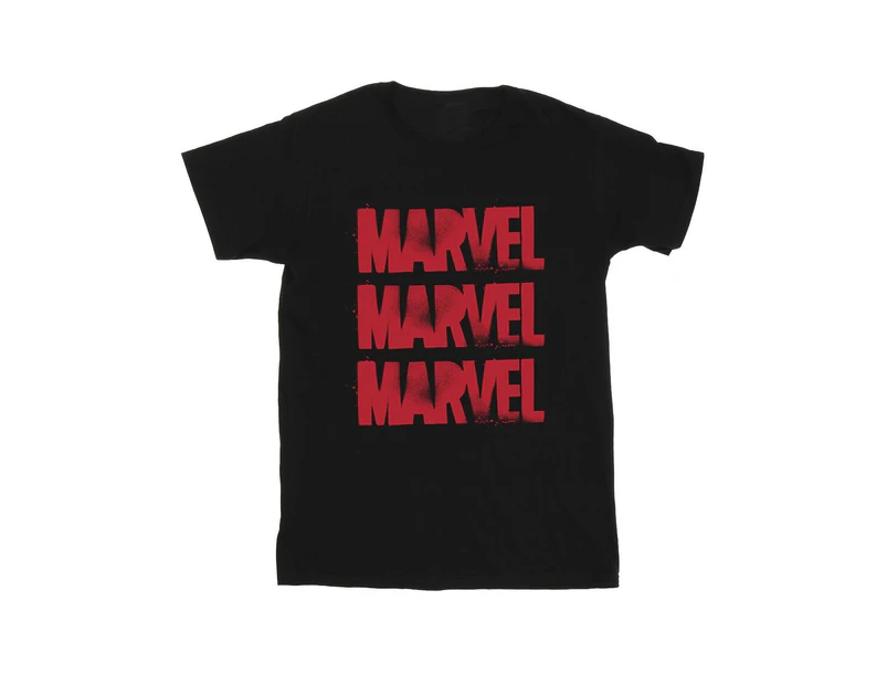 Marvel Girls Red Spray Logos Cotton T-Shirt (Black) - BI32133