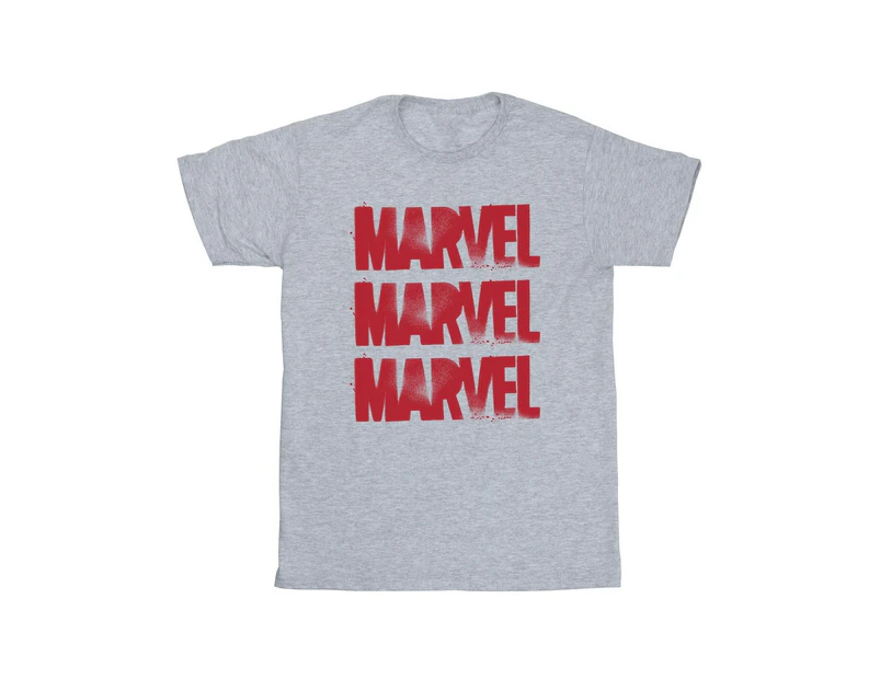 Marvel Girls Red Spray Logos Cotton T-Shirt (Sports Grey) - BI32133