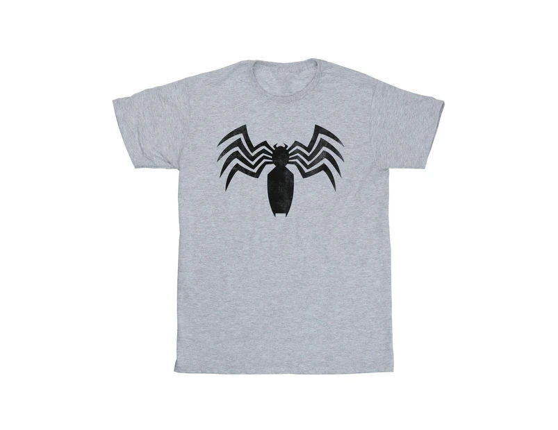 Marvel Girls Venom Spider Logo Emblem Cotton T-Shirt (Sports Grey) - BI32179