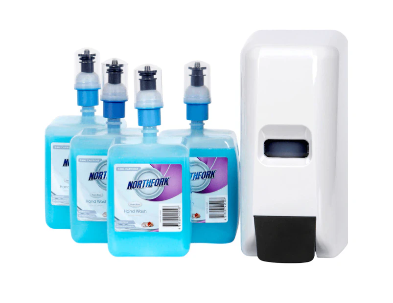 Northfork Liquid Hand Wash Dispenser + Refills Starter Pack Pearl Blue Wall Mount