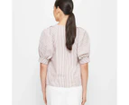 Puff Sleeve Stripe Top - Preview - Brown