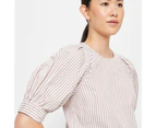 Puff Sleeve Stripe Top - Preview - Brown