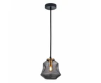 FOSSETTE Pendant Lamp Light Interior ES Smoke Glass Angld Bell with Antique Brass Highlight OD170mm