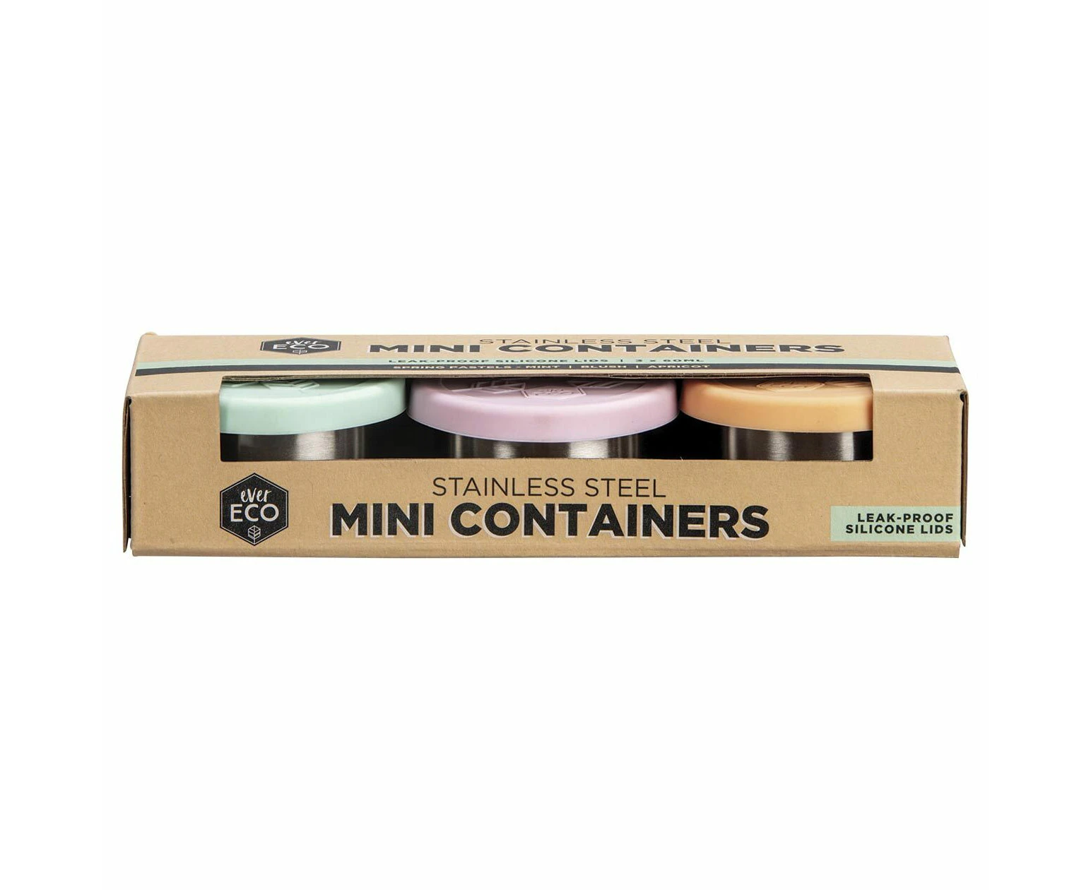 Ever Eco Mini Stainless Steel Containers With Leak Proof Silicone Lids (3x 60ml)