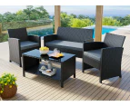 ALFORDSON Outdoor Furniture 4PCS Garden Patio Chairs Table Set Wicker Black