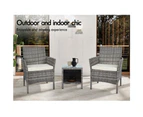 ALFORDSON Outdoor Furniture 3PCS Wicker Bistro Set Patio Chairs Table Grey