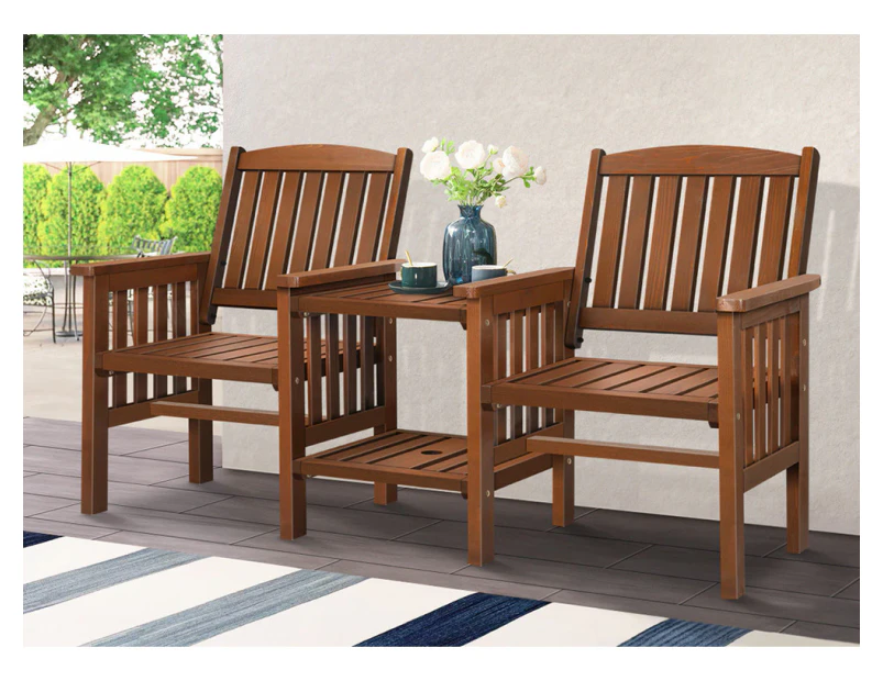 ALFORDSON Wooden Garden Bench Loveseat Outdoor Chairs Table Set Patio Brown