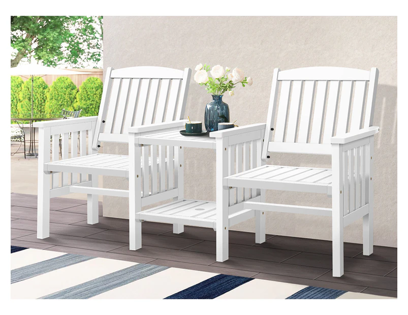 ALFORDSON Wooden Garden Bench Loveseat Outdoor Chairs Table Set Patio White