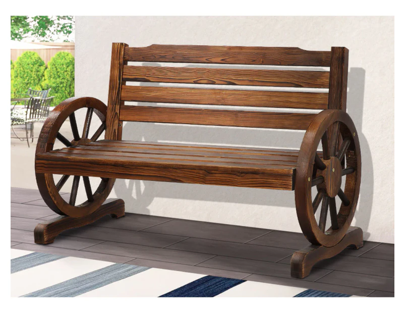 ALFORDSON Wooden Garden Bench Wagon Wheel Chair Seat Outdoor Patio Charcoal