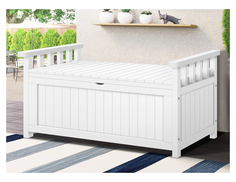 ALFORDSON Outdoor Storage Box Wooden Garden Bench Chest Tool Sheds White L