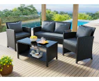 ALFORDSON Outdoor Furniture 4PCS Garden Patio Chairs Table Set Wicker Black