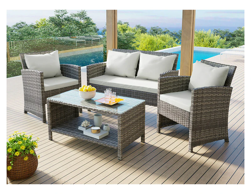 ALFORDSON Outdoor Furniture 4PCS Garden Patio Chairs Table Set Wicker