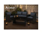 ALFORDSON Outdoor Furniture 4PCS Garden Patio Chairs Table Set Wicker Black