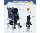 Costway Large Pet Stroller Dog Cat Carrier Cage Foldable Pet Pram Travel Pushchair w/Cup Holder & Storage Basket