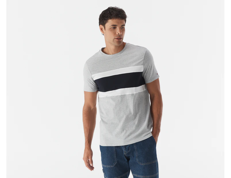 Tommy Hilfiger Men's Colourblock Nantucket Stripe Tee / T-Shirt / Tshirt - Grey Heather