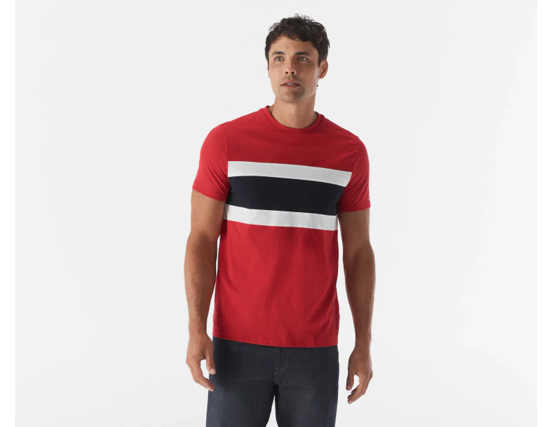 Tommy Hilfiger Men's Colourblock Nantucket Stripe Tee / T-Shirt / Tshirt - Primary Red