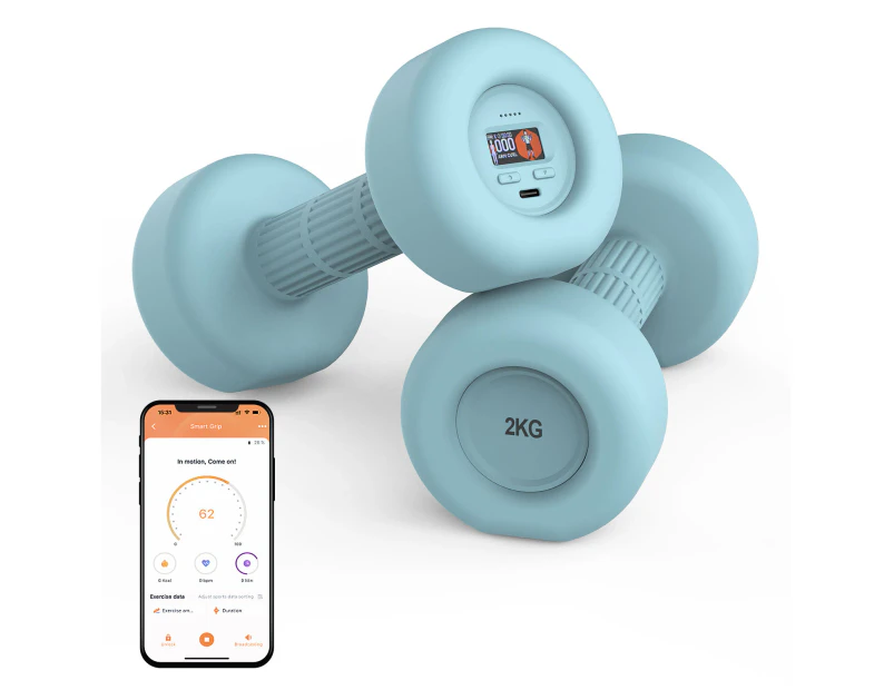 ADVWIN Smart Dumbbell, Anti-Slip Neoprene Dumbbell with Voice Broadcast, Connect to APP, Fitness Action Guidance in 2kg Pair