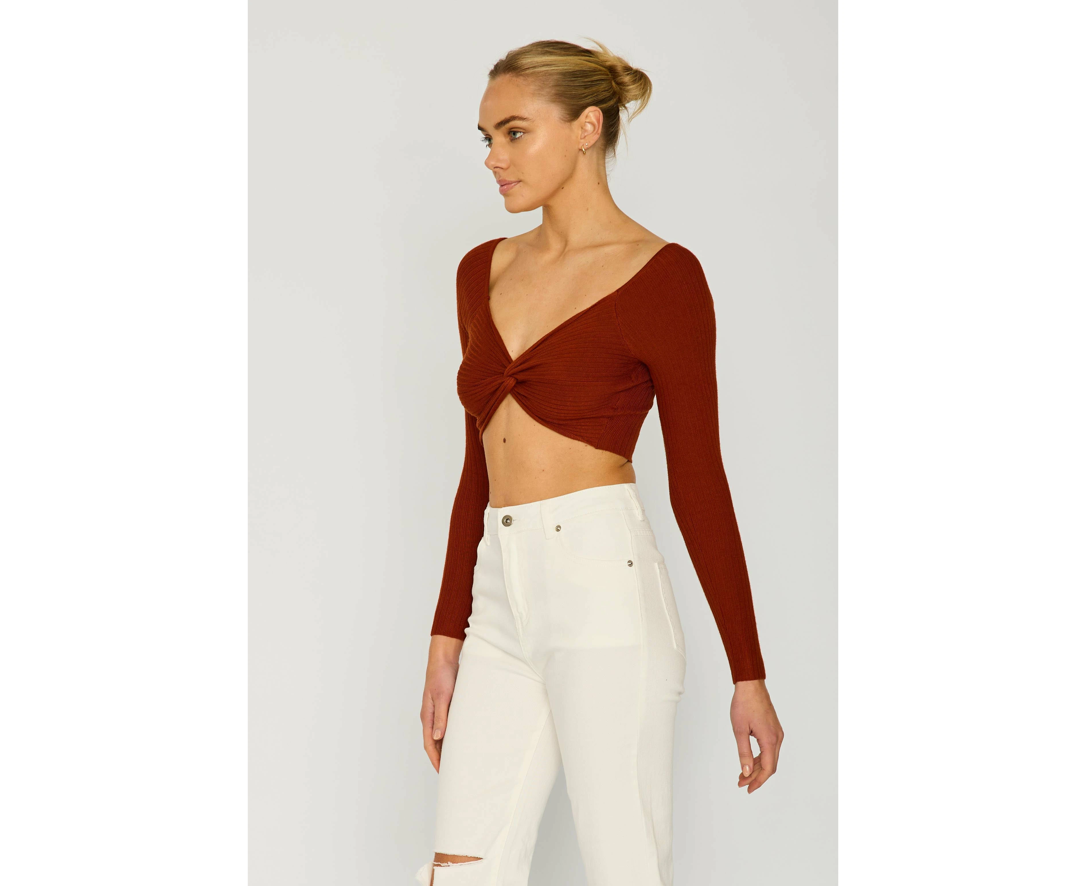 Taylor Crop Knitted Top - Caramel