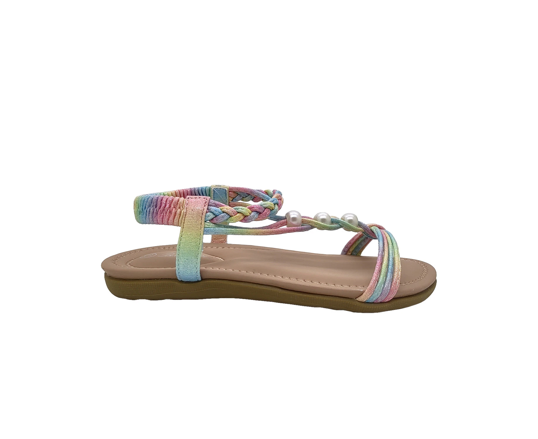 Bellissimo Maeve Girls Shoes Sandals Fun Rainbow Sparkle Strappy Elastic Back - Rainbow