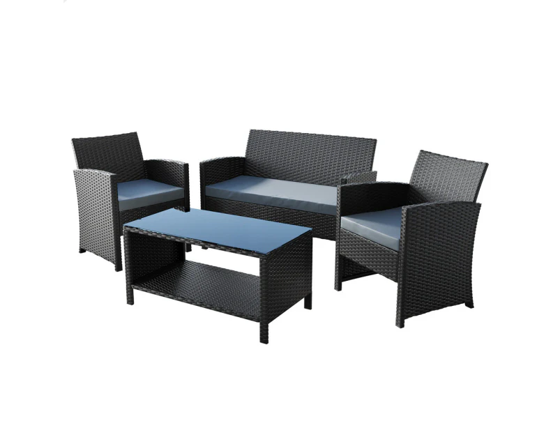 ALFORDSON Outdoor Furniture Garden Patio Chairs Table 4PCS Set Wicker Black