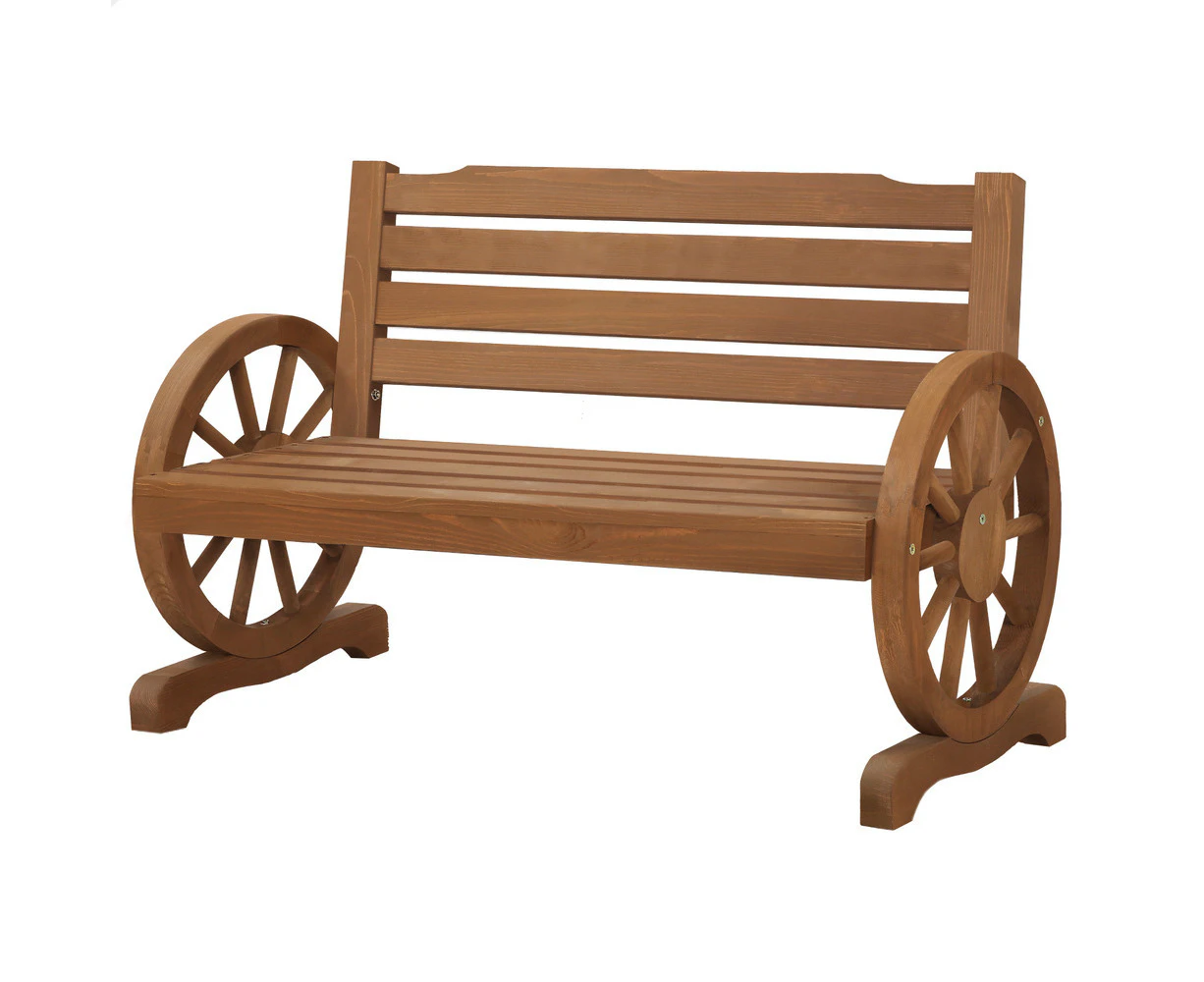 ALFORDSON Wooden Garden Bench Outdoor Wagon Wheel Chair Seat Patio Natural