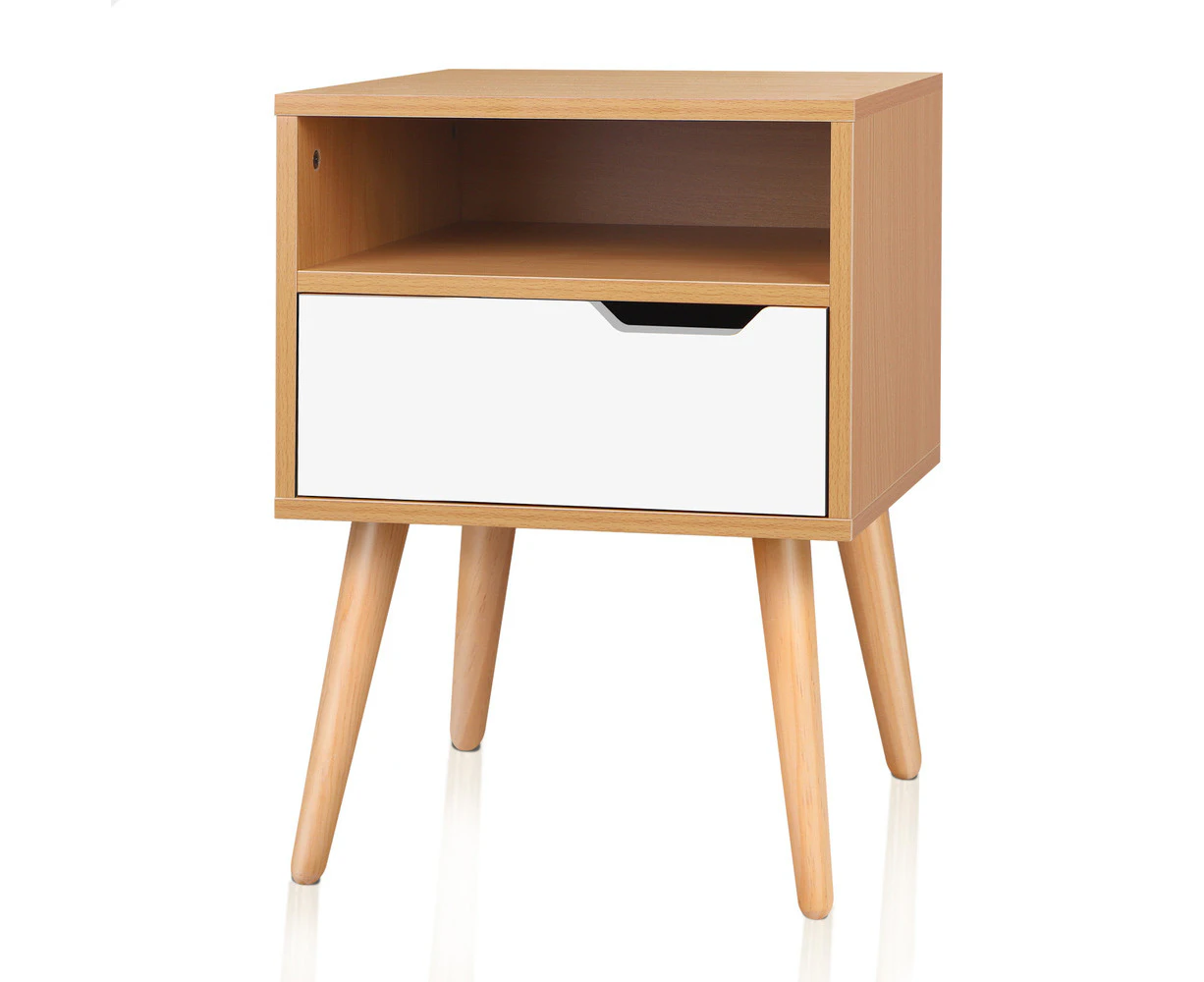 ALFORDSON Bedside Table Nightstand Side Storage Cabinet Scandinavian White & Wood