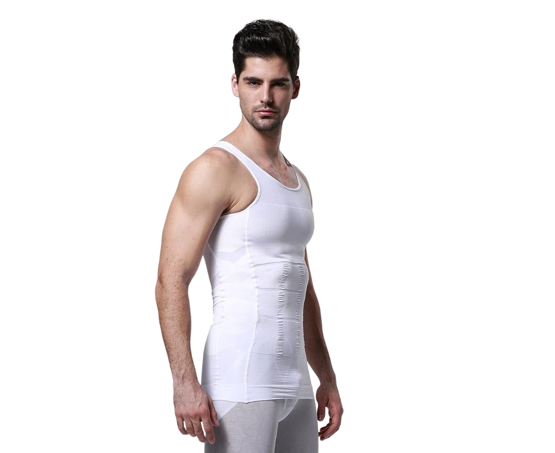 Slimming Tank Top Mens Body Shaper Compression Vest Singlet Black White -  White