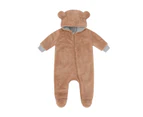 BABY BROWN BEAR FLEECE OVERALL - Brown