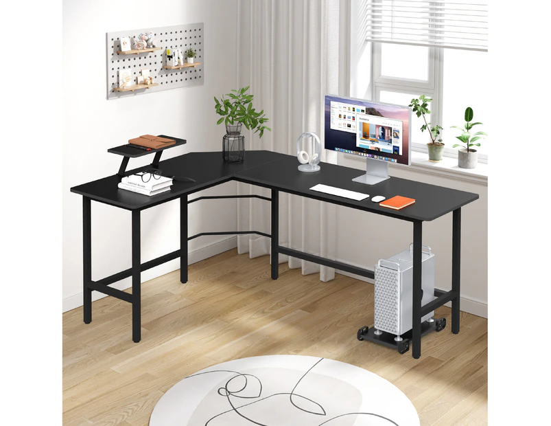 L Shaped Desk Computer Gaming Desk Corner Desk Office Writing Workstation with Monitor Stand Black
