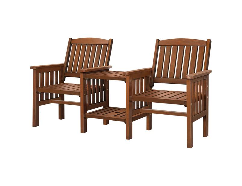 ALFORDSON Outdoor Chairs Table Set Wooden Garden Bench Loveseat Patio Brown