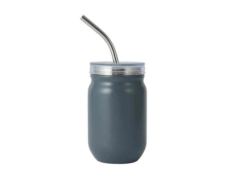 Double Wall Cup with Straw, 420ml - Anko - Grey
