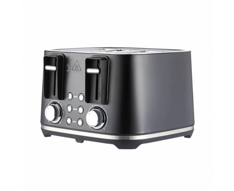 4 Slice Stainless Steel Toaster, Black- Anko