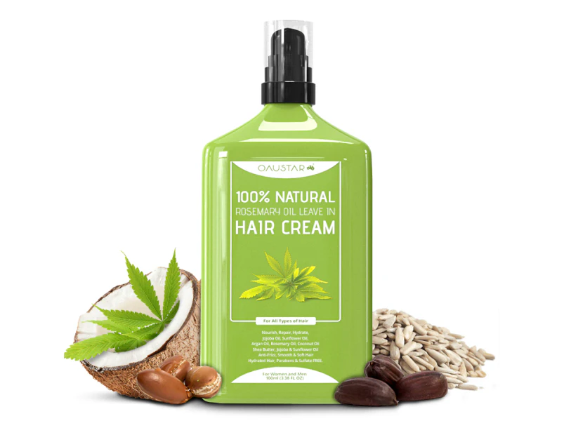 OAUSTAR Rosemary Hair Leave in Cream – Ultimate Repair -With Rosemary, Shea Butter, Argan, Coconut & Jojoba (All Hair Types-100ml)