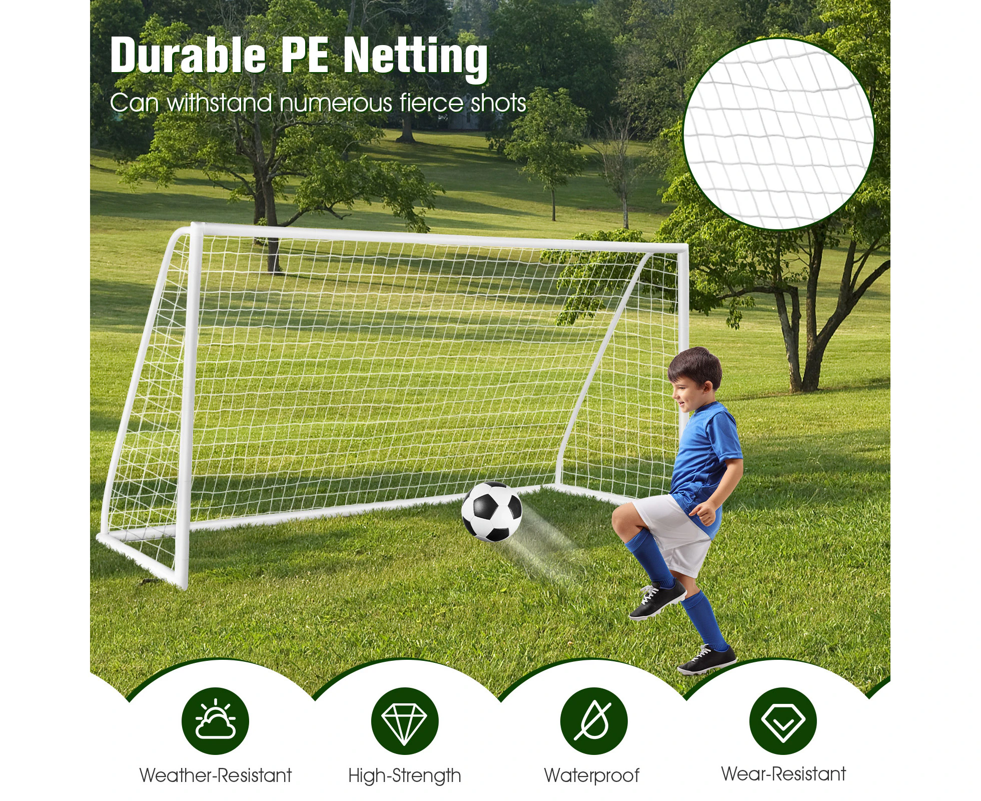 Costway 3.7x1.82M Soccer Goal All-Weather Soccer Goal Outdoor Sports Training Equipment Soccer Practice Backyard w/6 Ground Pegs