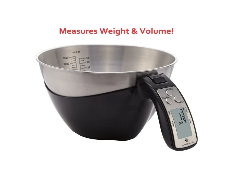 BAKEWIZ Digital Kitchen Food Scale with LED Display and Stainless Steel Bowl