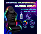 Advwin Gaming Chair 12 RGB LED Massage Ergonomic Executive Office Chair Computer Racing Recliner Footrest Seat Black