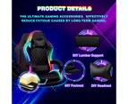 Advwin Gaming Chair 12 RGB LED Massage Ergonomic Executive Office Chair Computer Racing Recliner Footrest Seat Black