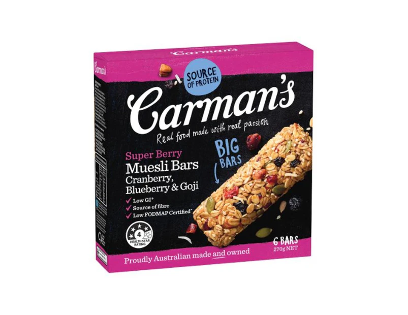 Carmans Super Berry Cranberry, Goji & Blueberry Muesli Bars 270gm