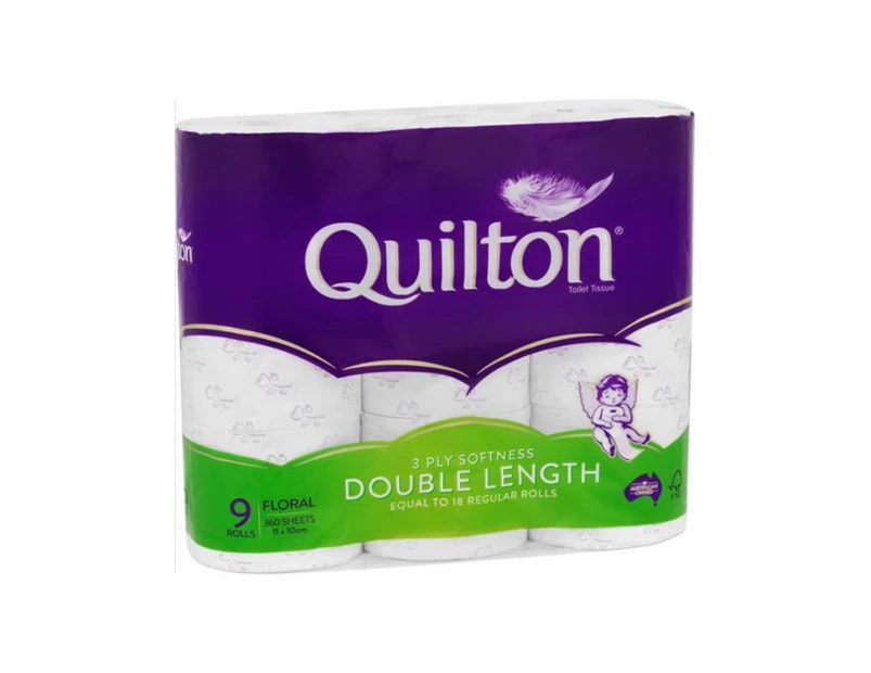 Quilton Floral Double Length Toilet Tissue 3ply 9 Pack x 6