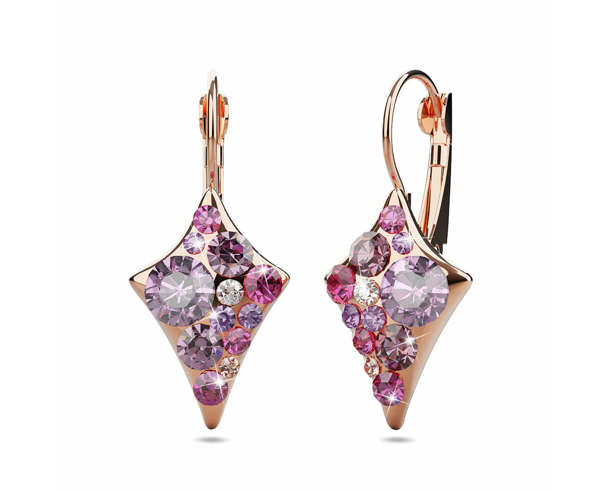 Shades Of Pink Clustered Crystals Leverback Earrings In Rose Gold