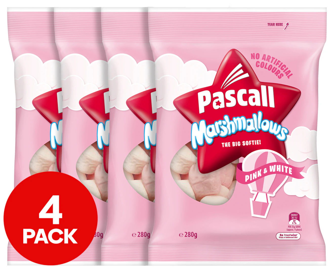 4 x Pascall Marshmallows The Big Softie Pink & White 280g