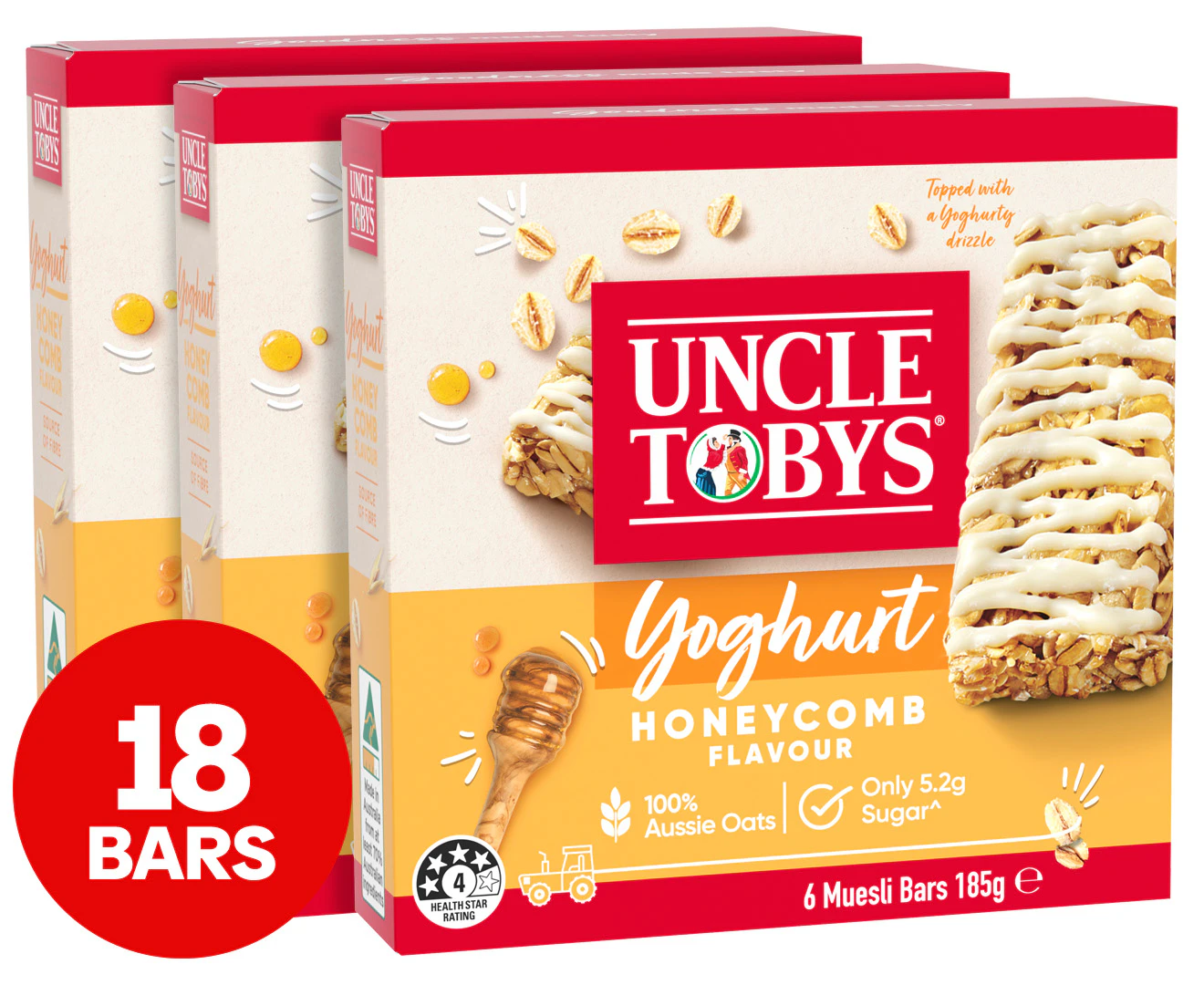 3 x 6pk Uncle Tobys Yoghurt Muesli Bars Honeycomb 185g